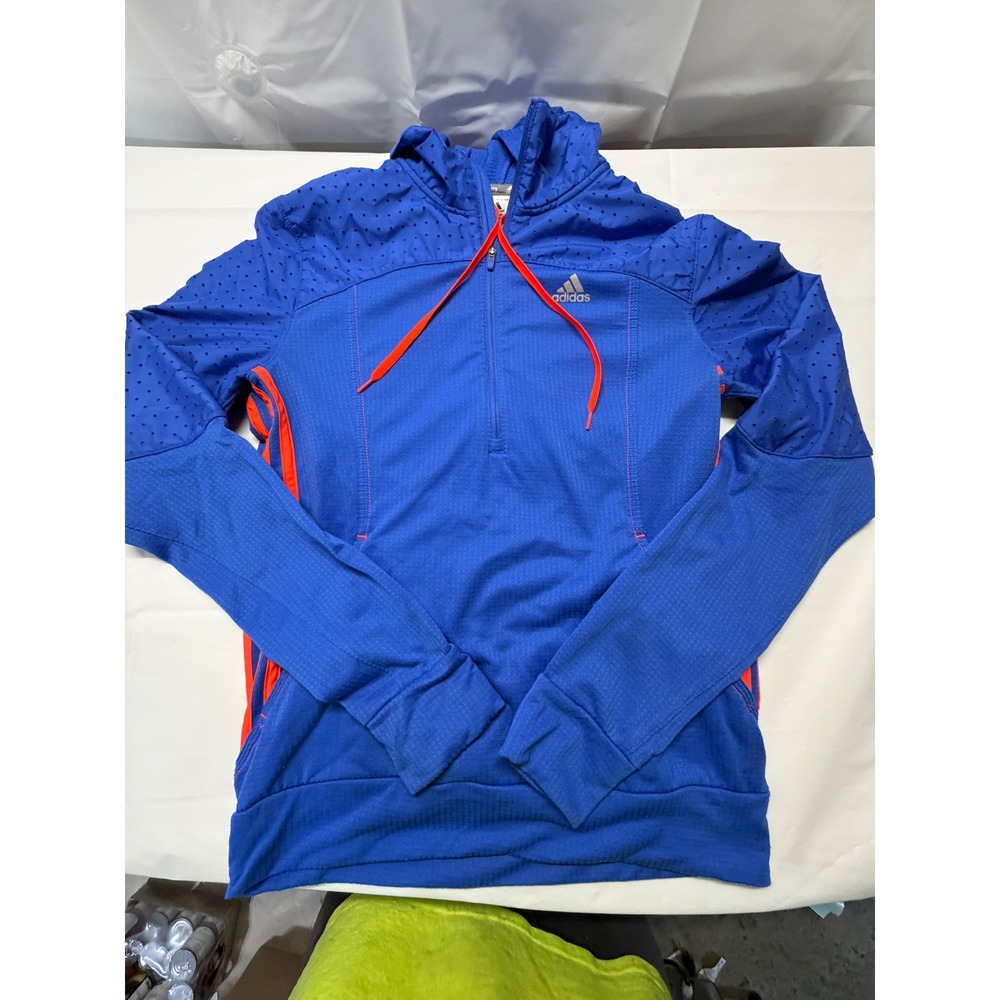 Adidas Response Womens Blue Orange‎ Quarter Zip Running Hoodie Size S Small